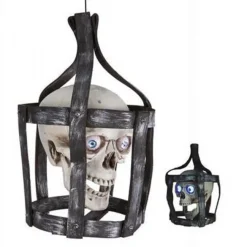 Animeret Skelethoved i bur, lyd og lys