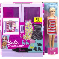 Barbie Klædeskab med Tilbehør & Dukke