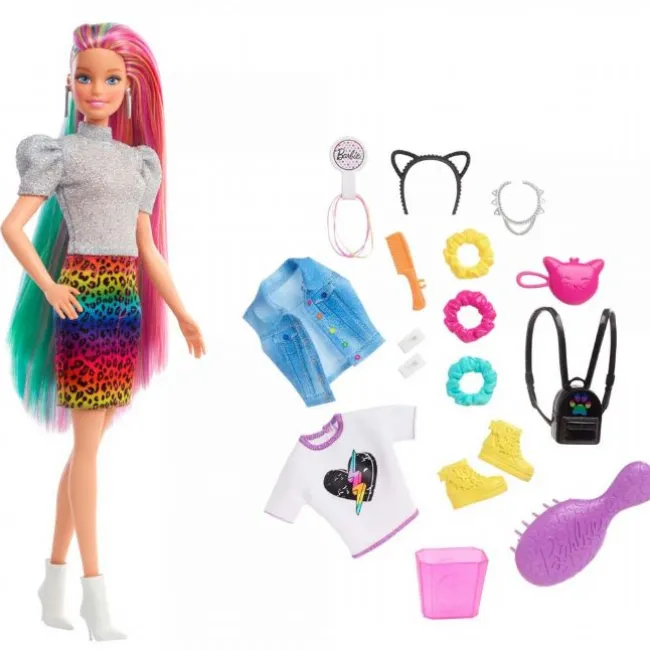 Barbie Leopard Regnbue Hår Dukke