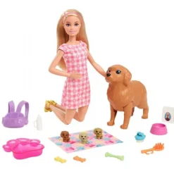 Barbie med nyfødte hundehvalpe