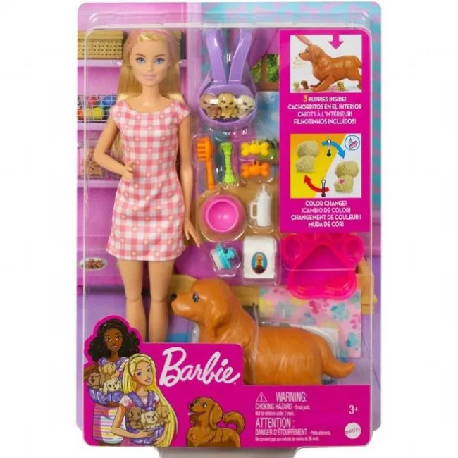 Barbie med nyfødte hundehvalpe
