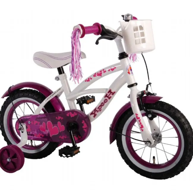 Børnecykel Cruiser hvid&lilla 12 tommer