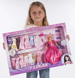 Dukke med 15 kjoler i gaveæske pink