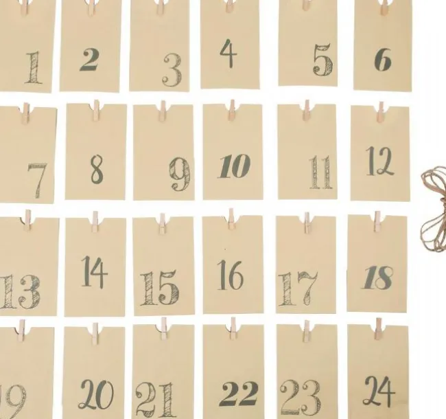 Julekalender 24 stk papirposer i natur