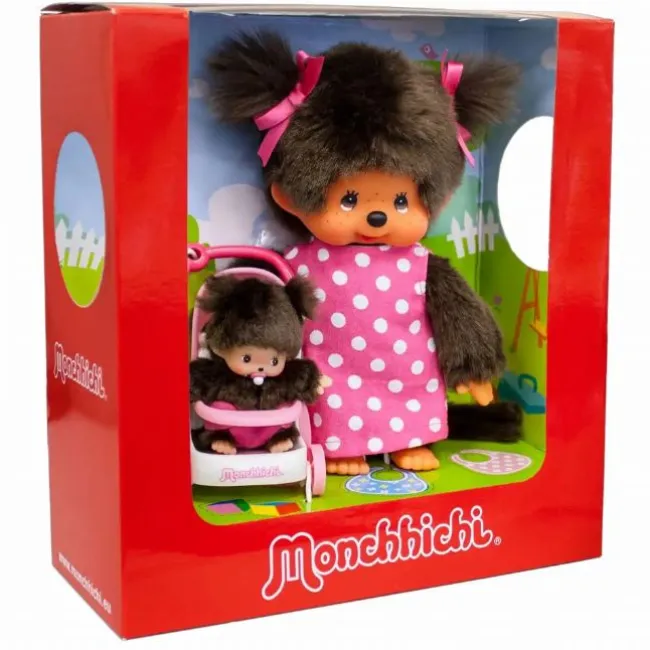 Monchhichi mor m. baby i klapvogn