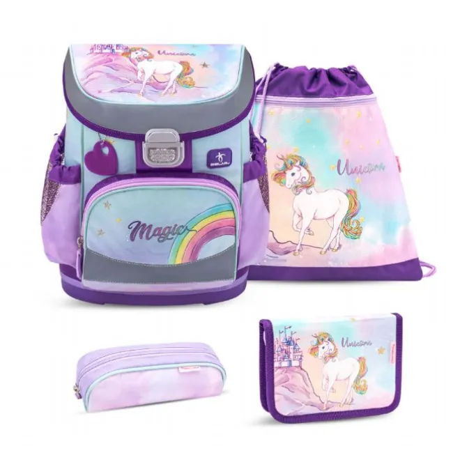 Rainbow Unicorn Skoletaske med 4 Dele